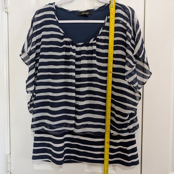 Style & Co Woman 1X Navy White Striped Layered Blouse Flutter Sleeve Chiffon Ove - Picture 3 of 5